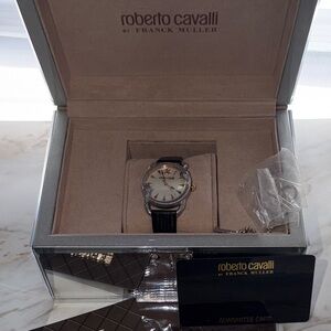 Roberto Cavalli Silver and Black Watch with White Dial